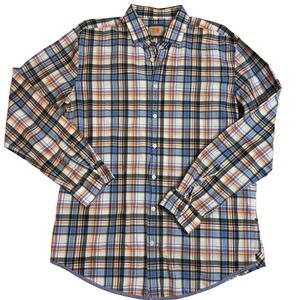 Hugo Boss Orange Mens XXL Plaid Button Down Shirt Blue Orange Long‎ Sleeve Slim